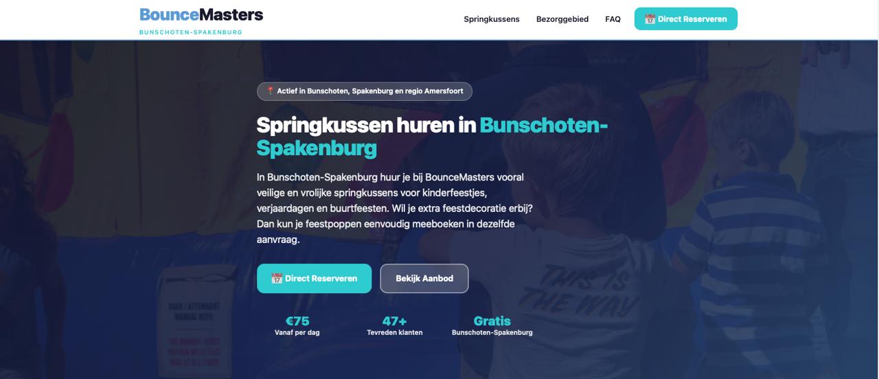 Screenshot van de Springkussen Verhuur Bunschoten-Spakenburg website